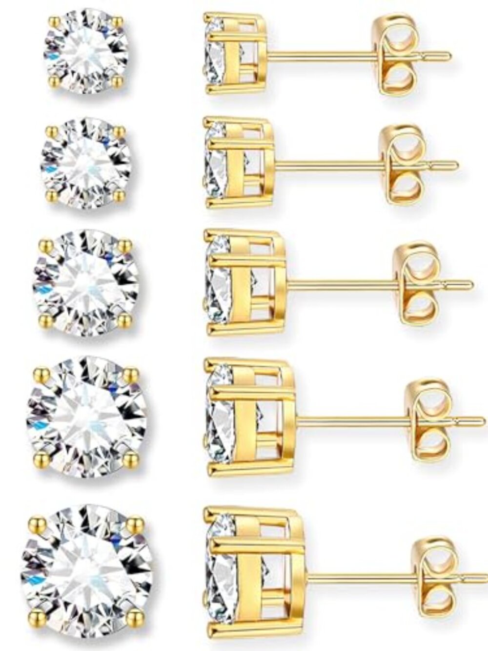5 Pairs 14K Gold Plated Stud Ears for Women Hypoallergenic Ear Sets